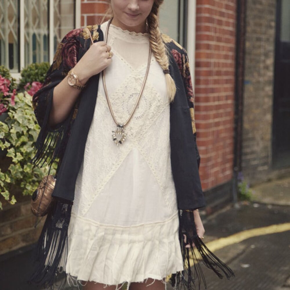 Free People Angel Lace Mini Ivory Ruffle Boho Party Mini Date Dress